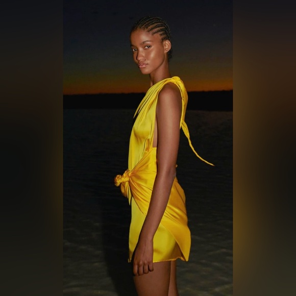 NWT Baobab Marea Luz Yellow One-Shoulder Side-Tie Mini Dress - Sz. L - Picture 4 of 12